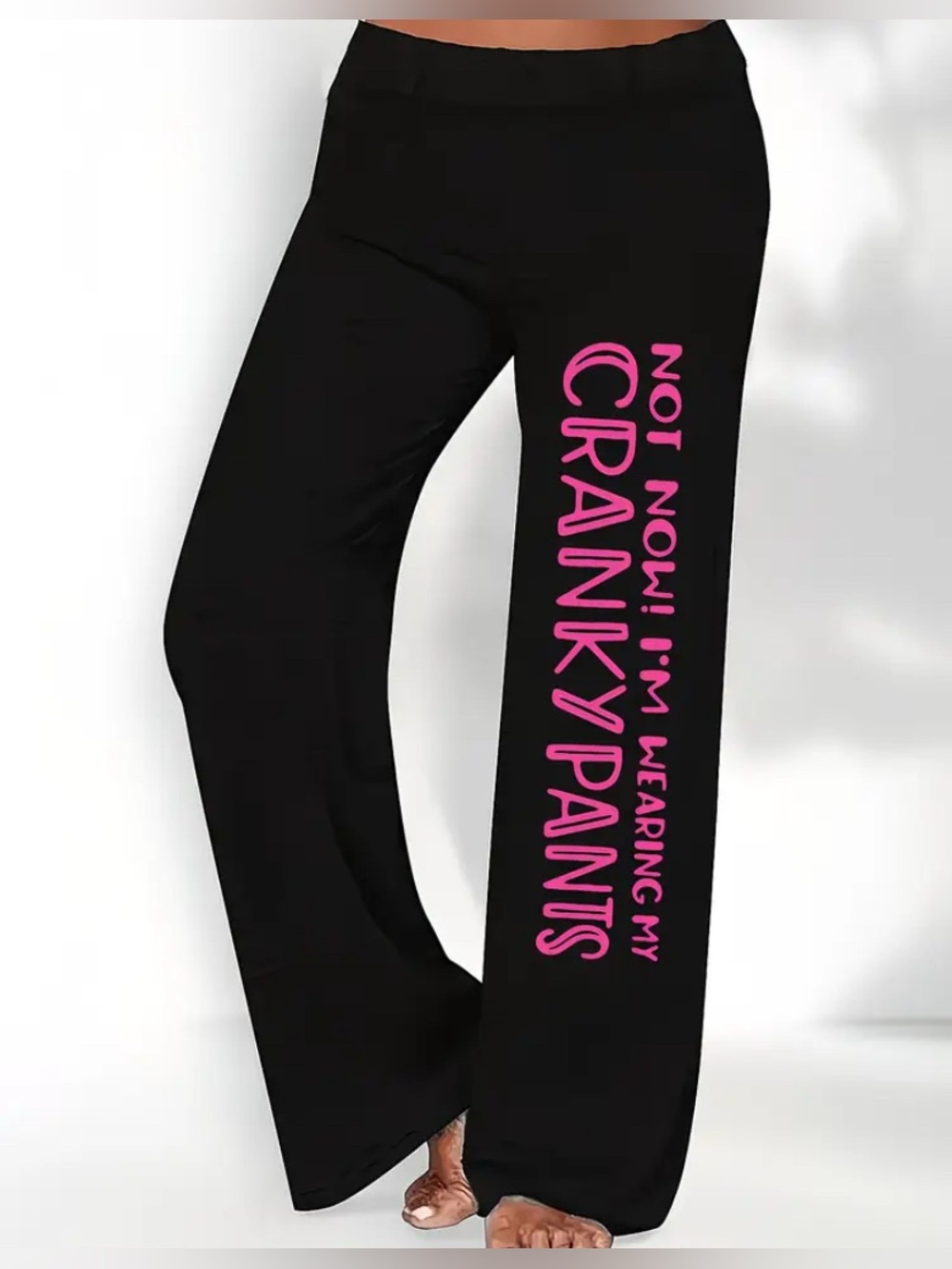 Cranky Pants Wide-Leg Lounge Pants in Black with Pink Lettering